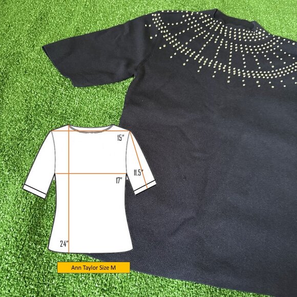 Ann Taylor Rhinestone Embellished Mock Neck Sweater T-Shirt Size M Navy Blue Sky - Picture 3 of 13